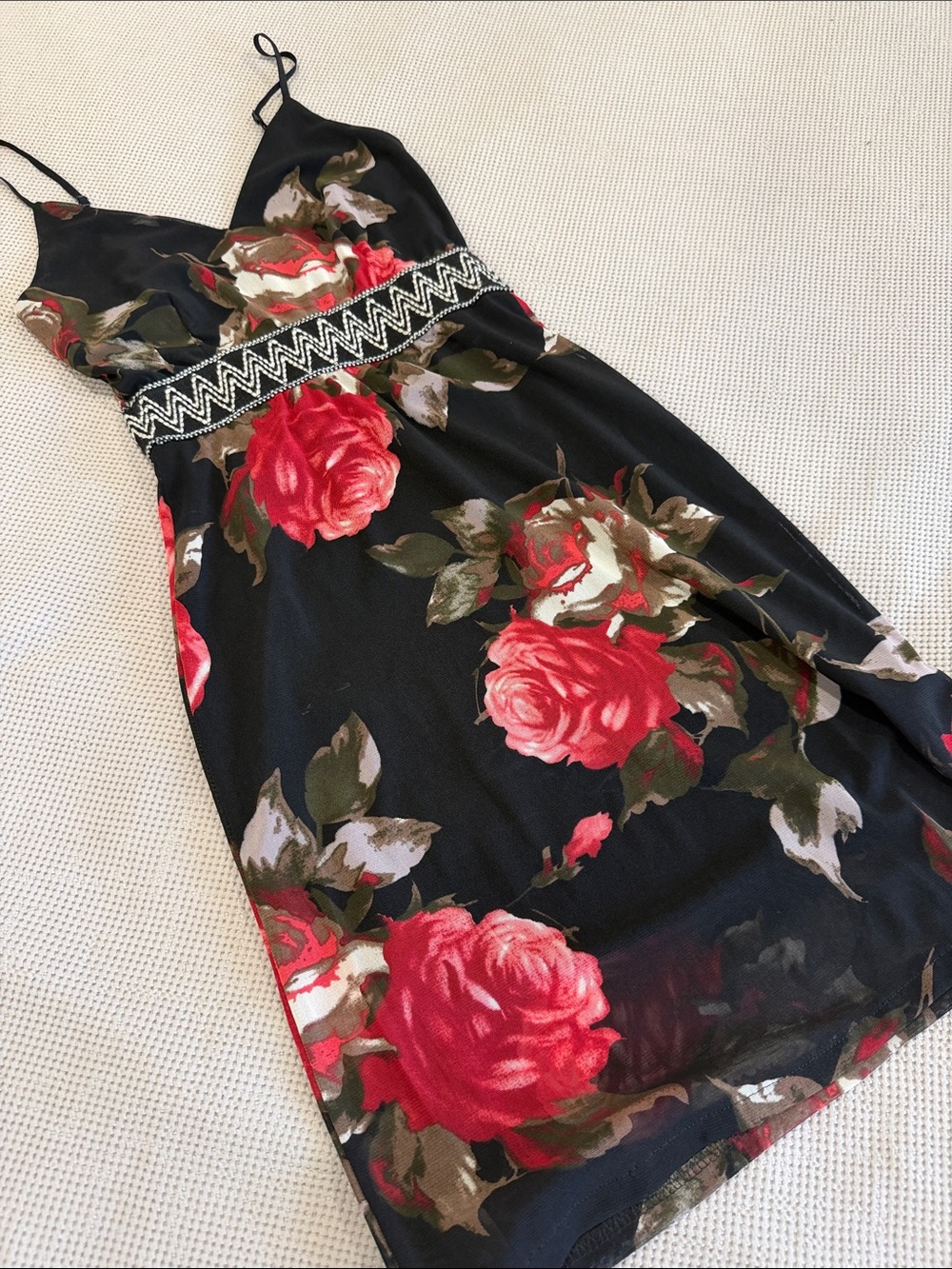 Floral Black Maxi Dress with Red Rose Print